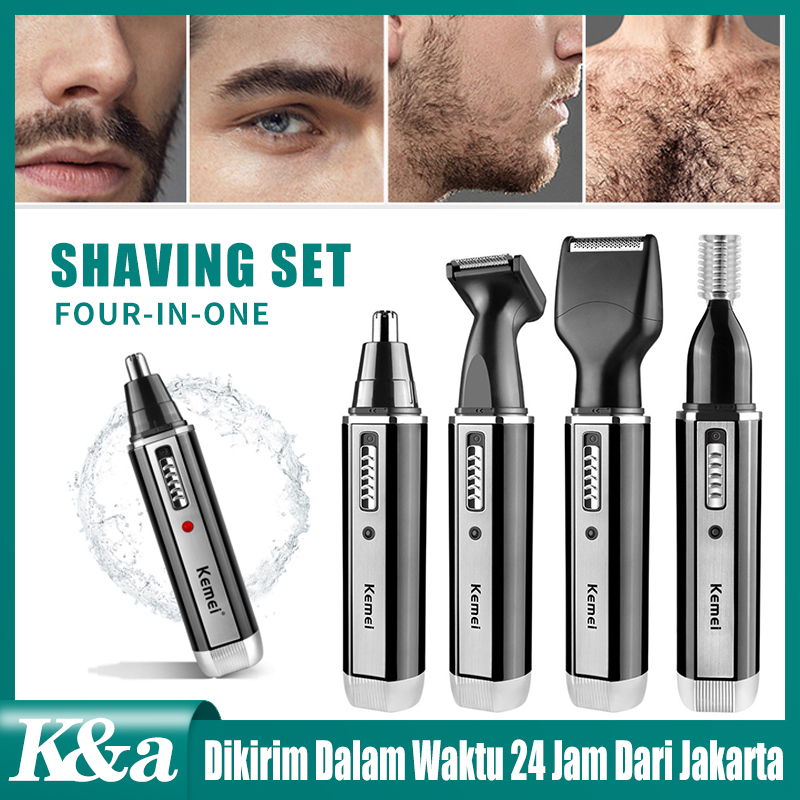 Kemei KM-6630 Alat Cukur Elektrik Jenggot Kumis Bulu Hidung 4 in 1