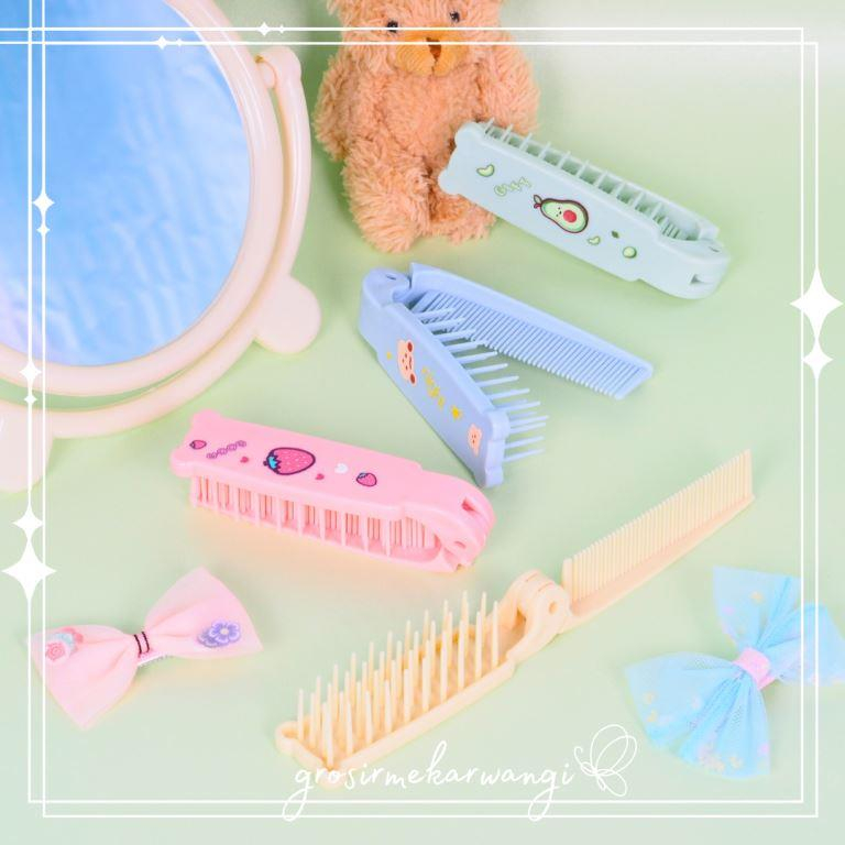 Sisir Lipat Portable Motif Karakter Kartun Lucu 2 in 1 Sisir Rambut Lipat 2 Fungsi