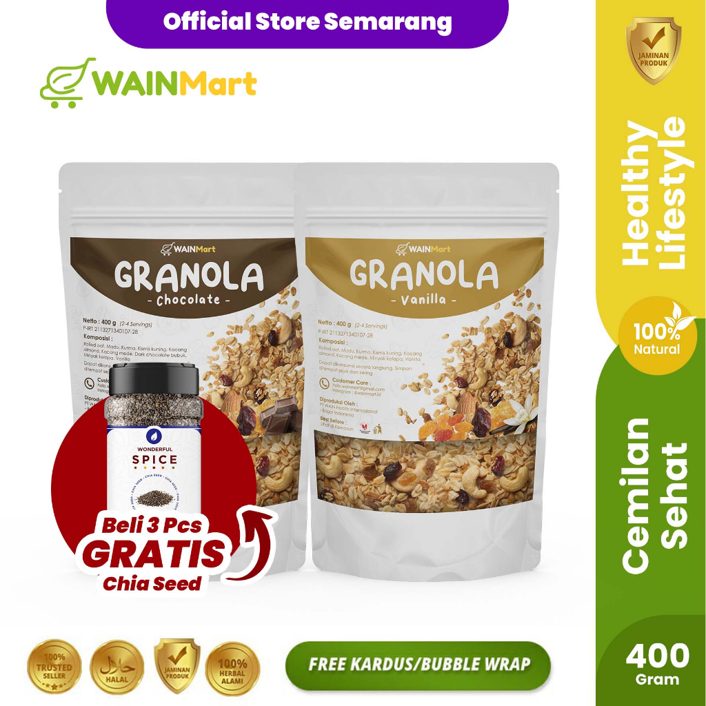 Granola Diet Sereal Sarapan Makanan Sehat High Quality Wainmart Varian Rasa Vanilla Chocolate Granola Diet 1kg Siap Makan