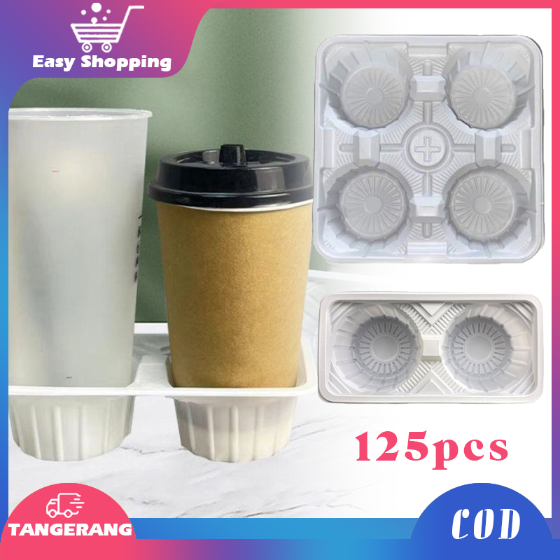 125pcs Drink Tray Take Away 4 Cup Tatakan Gelas Minuman Plastik Cup Tray Holder