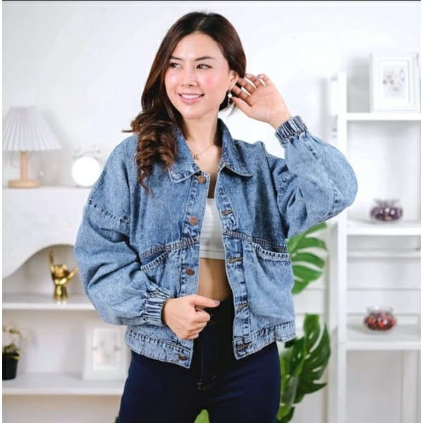 MURAH !! JAKET JEANS JUMBO LENGAN KARET - VINTAGE JAKET JEANS WANITA - OVERSIZE JUMBO KOREAN SYTLE - ATASAN WANITA
