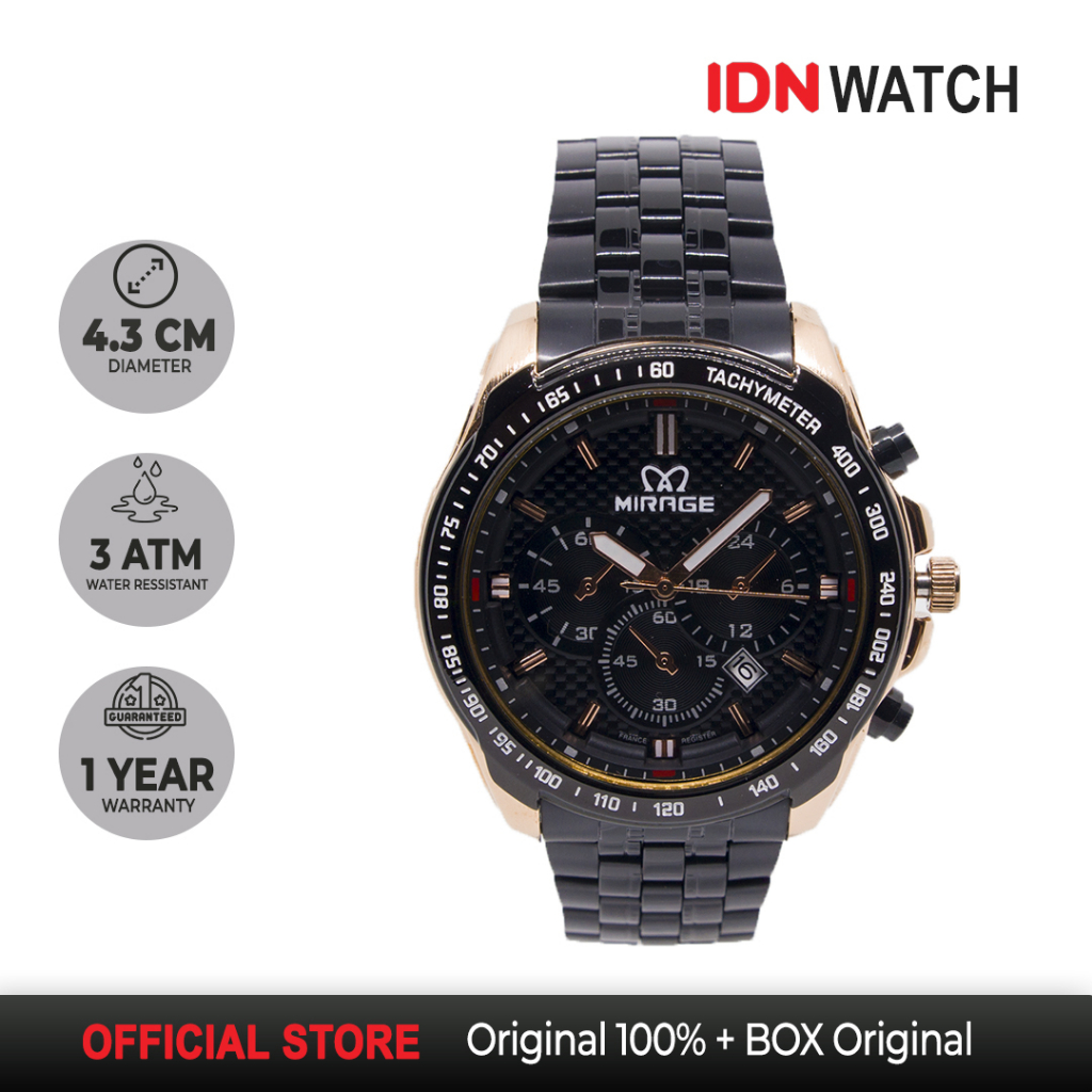 Jam Tangan Mirage Original Terkeren Pria Sporty 8535 M Hitam Rosegold Tahan Air