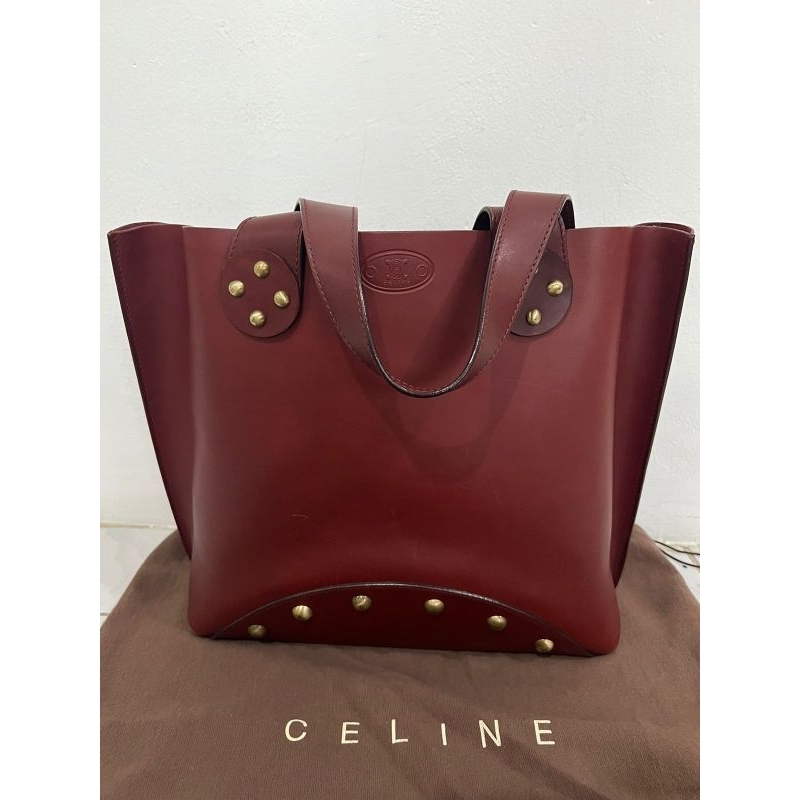 Celine Tea Brown Real Leather Studded Tote Original Preloved