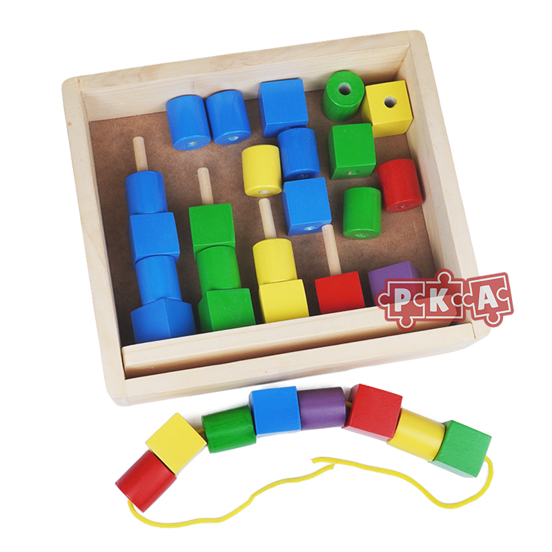 Mainan Edukasi Kayu Anak Meronce Balok Bentuk Menyusun Menara Kubus Warna Geometri Shape Tower