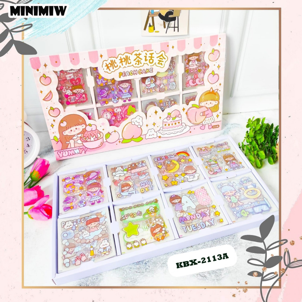 Sticker BOX SENMU ISI 200 LEMBAR Set Daily Manual Cute Pattern Decorative Tape Sticker Gift Box