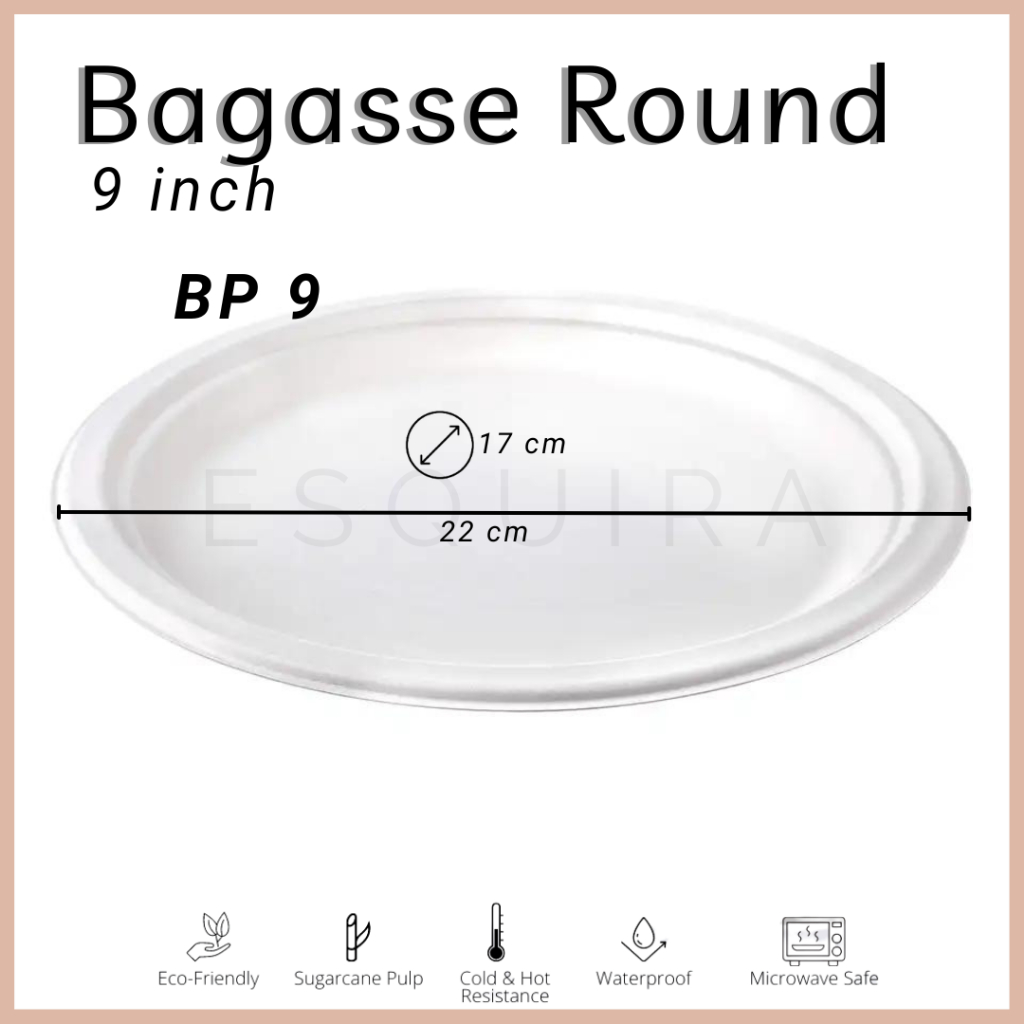 Bagasse Round Plate 9 inch / Sugarcane Plate 10 PCS / BP-9