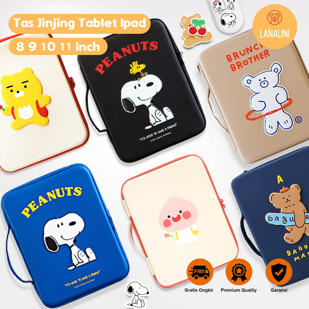 Sleeve Pouch Sarung Tas Bag Case Ipad Tab Tablet Macbook Air Pro Pro 13 inch A1706 A1708 A1989 A2159 A2251 A2289 Laptop Asus Acer Lenovo HP Huawei 11 12 13 14 15 inch Motif Gambar Kartun snoopy bear  Warna Hitam Biru Coklat Cute Murah Korean Model