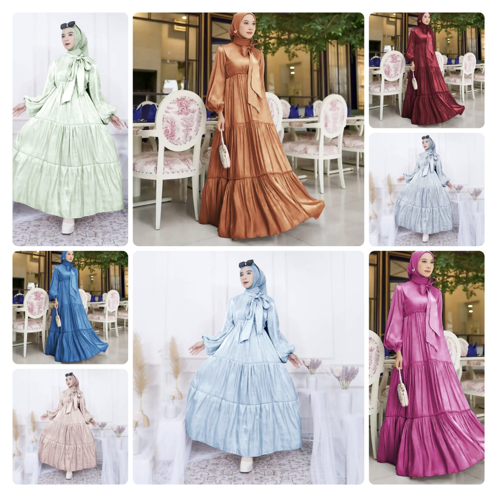 DRESS RARISA SHIMMER GLOSSY FASHION PAKAIAN WANITA GAMIS MAXY MAXI MS (ADA JILBAB DIJUAL TERPISAH)