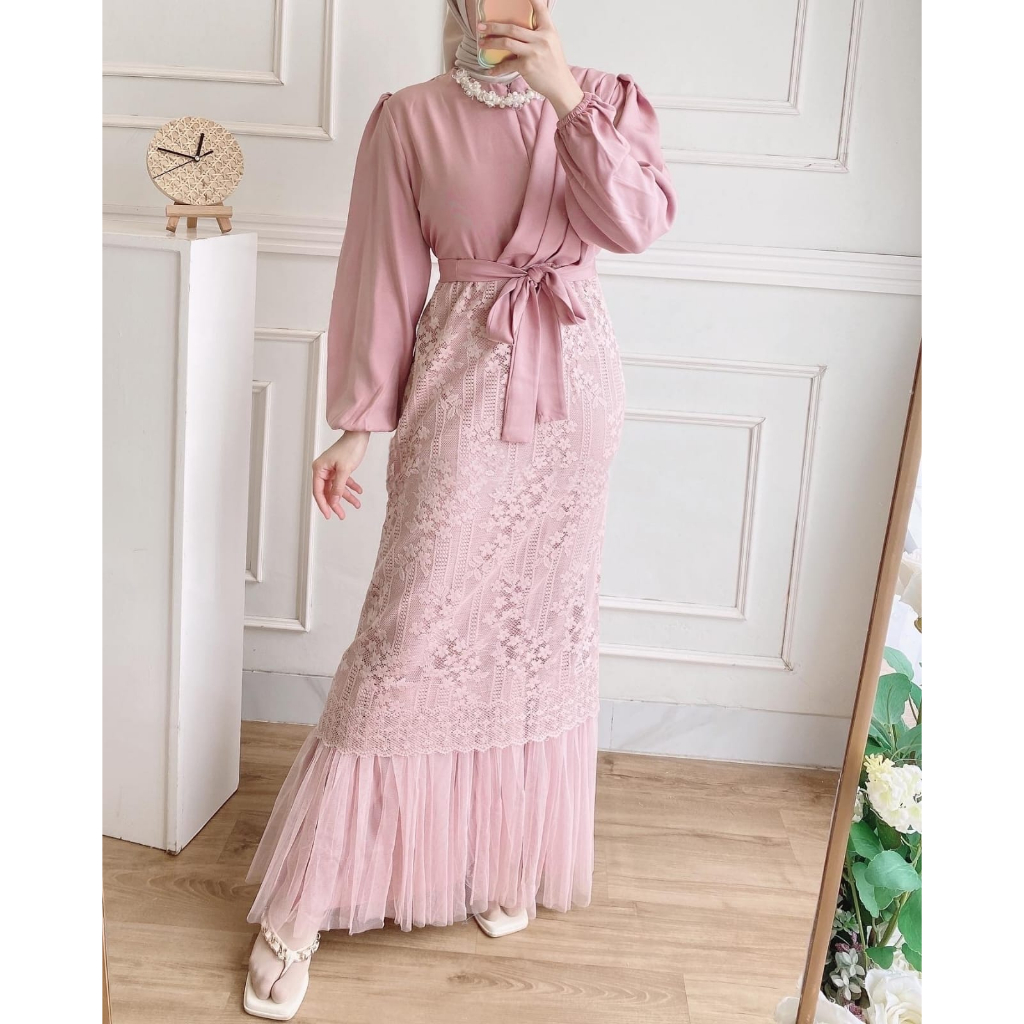 MAXY ARINA 3 UKURAN M L XL FASHION PAKAIAN WANITA DRESS GAMIS MAXI BUSUI BAHAN SHAKILA KOMBINASI BRUKAT KR