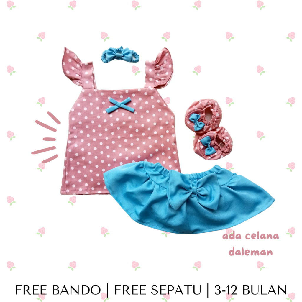 baju anak perempuan 3 -12 bulan romper baby set girl set baju bayi setelan anak perempuan CHLOE polkadot baby set bloomer gempita