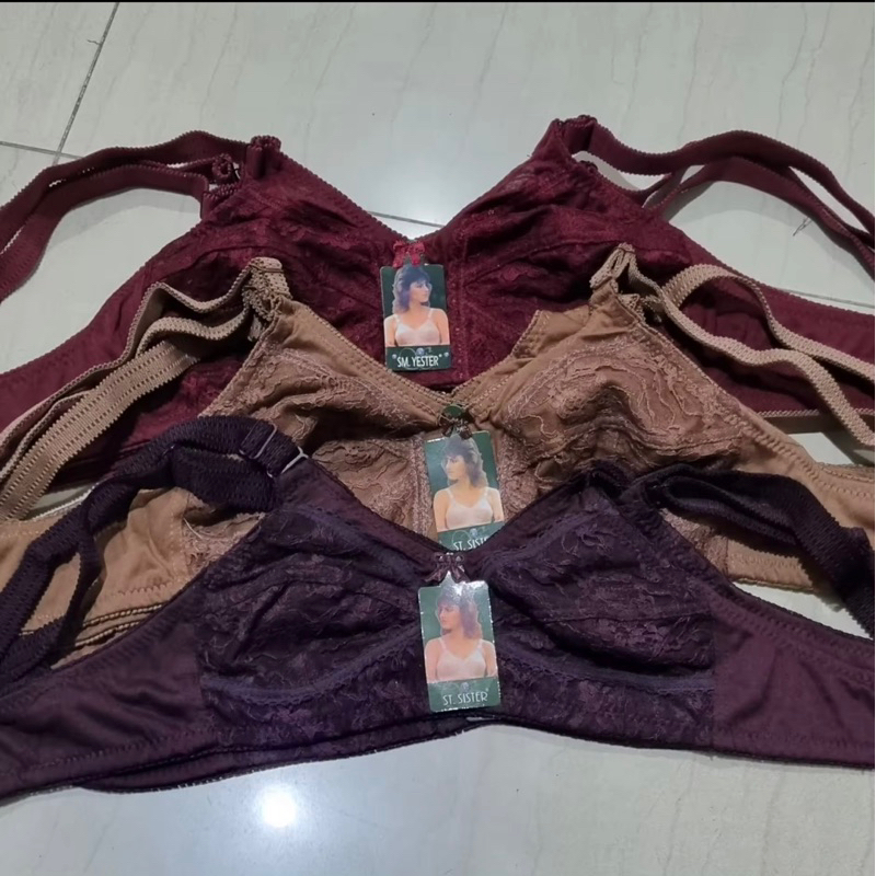 (1pc) BH bra wanita perempuan merk Yester / Eister / Sister // BH sister kaos brukat tapa kawat tanpa busa // BH emak2 transparan  sz 34 36 38 40 42