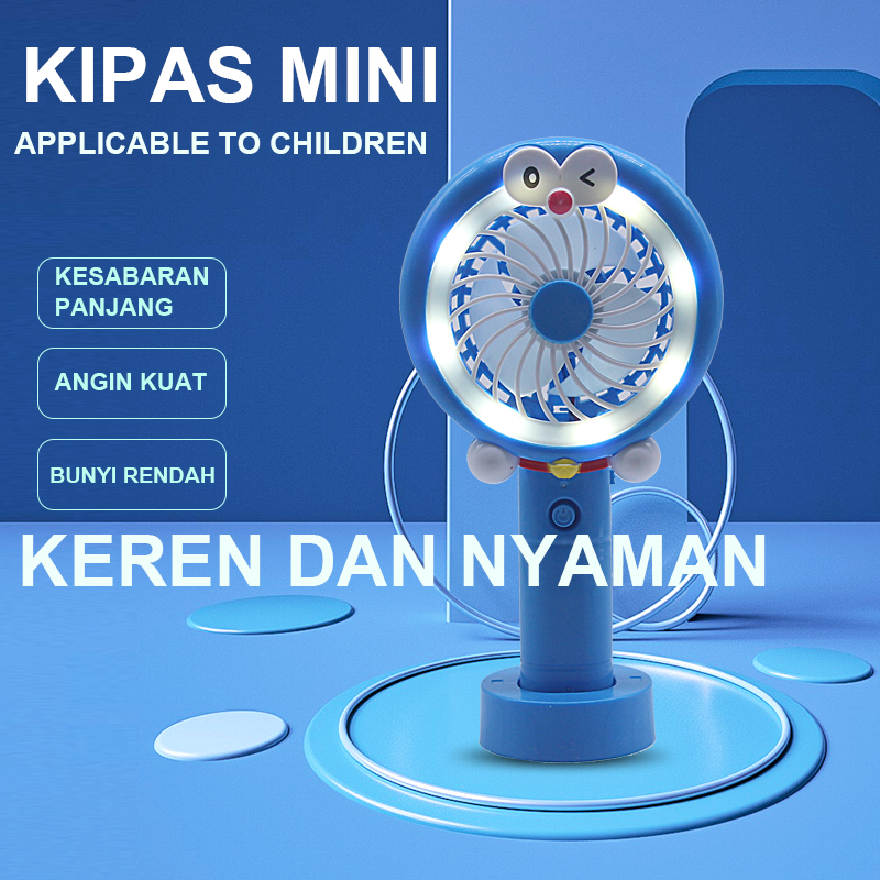 Kipas mini led tangan usb portable charger mini fan led light kipas mini doraemon hello kitty karakter