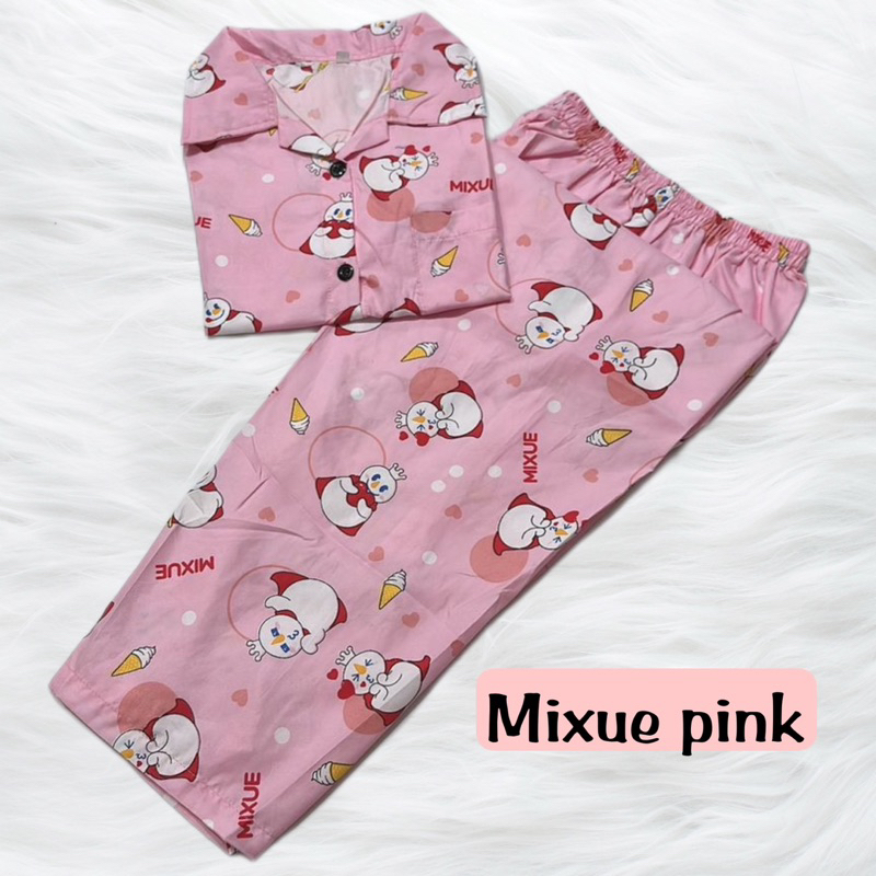 Mixue pink - setelan baju tidur piyama bisa couple pasangan ibu anak dewasa katun