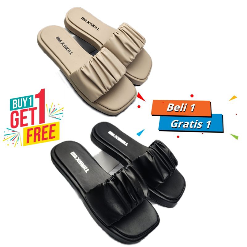 buy 1 get free 1 ( beli 1 gratis 1 ) sandal wanita slop silang maxskill desain simpel style Korea