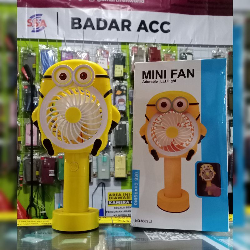 Kipas angin LED Minion portable mini fan kipas motif lampu.