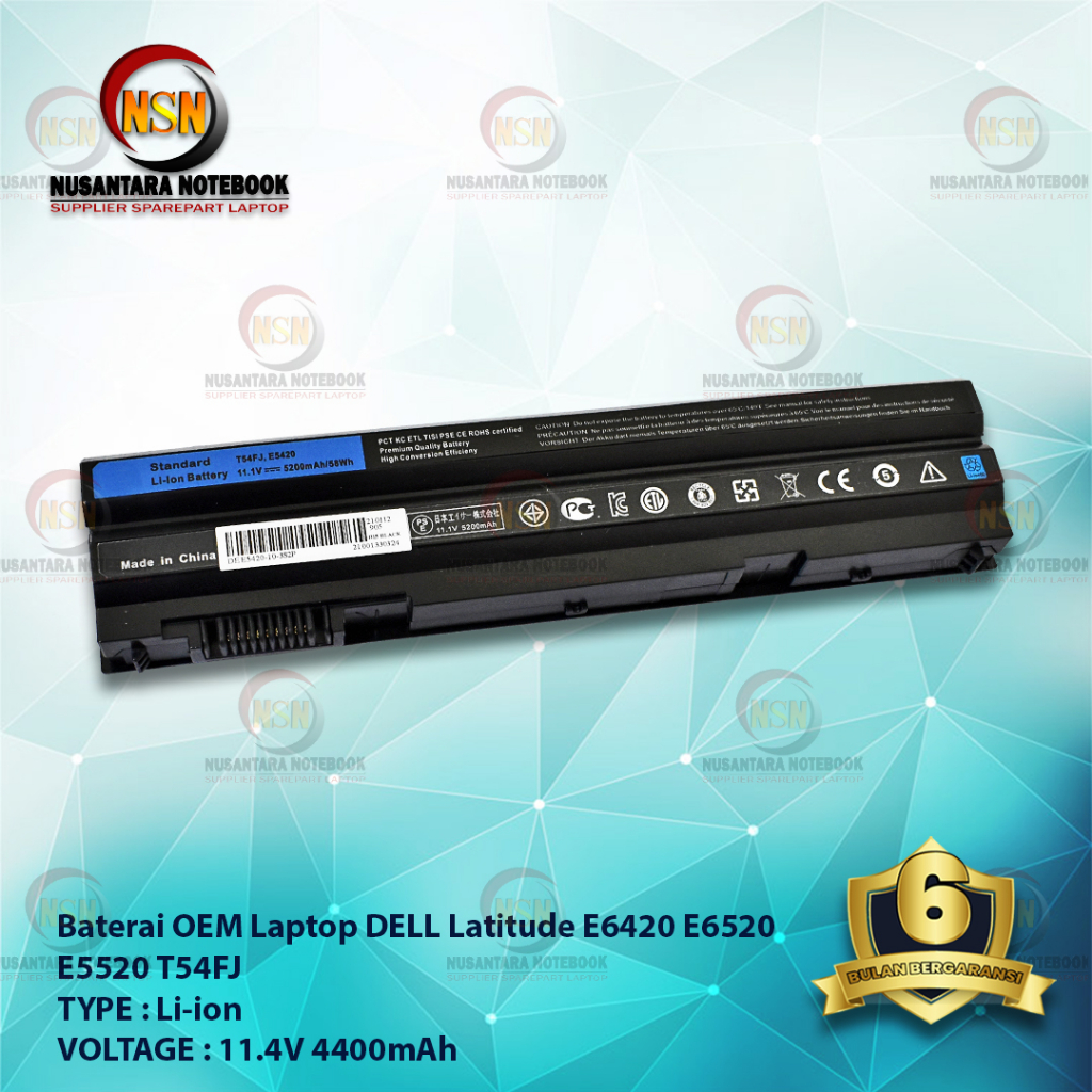 Baterai Dell OEM Latitude E6420 E6520 E5520 T54FJ 11.4V 4400mAh