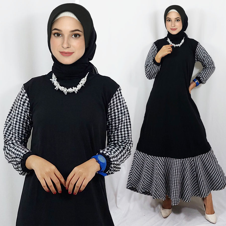 GAMIS SYARI HITAM MIX KOTAK WANITA CANTIK GL FASHION