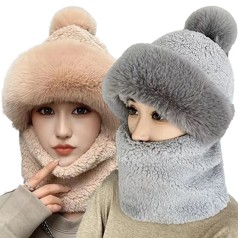 IMPORT MOLLAD Hat Ninja New Topi Rajut Bulu Pom Pom Ninja 3in1 syal Masker Hat Beanie Fur Thermal Rusian rusia Hangat