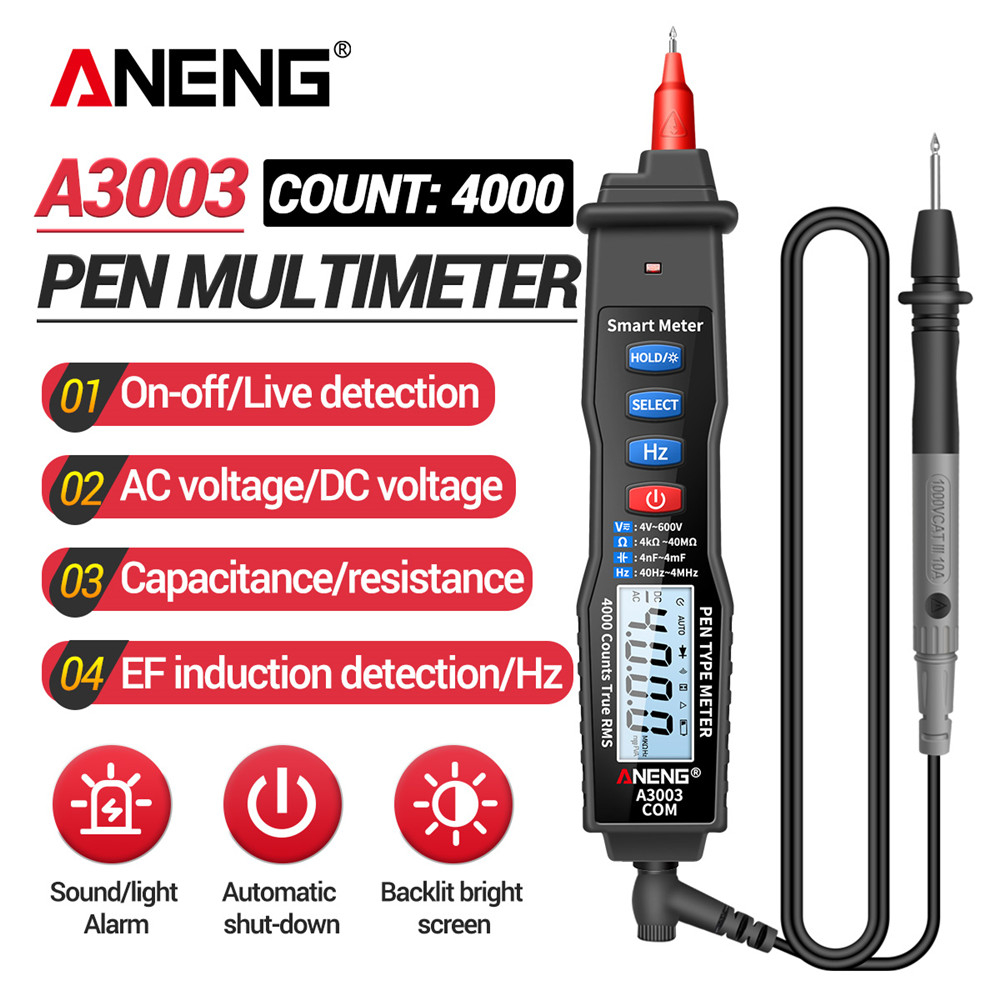 ANENG Digital Multimeter Voltage Tester Pen 4000 Count - A3003 - Black