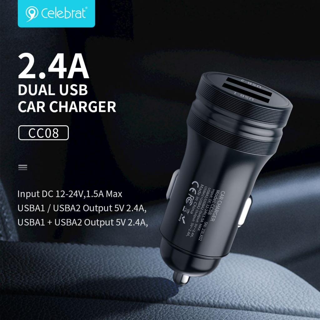 Celebrat CC08 Charger mobil car chasan stabil 2.4A Dual usb car charger