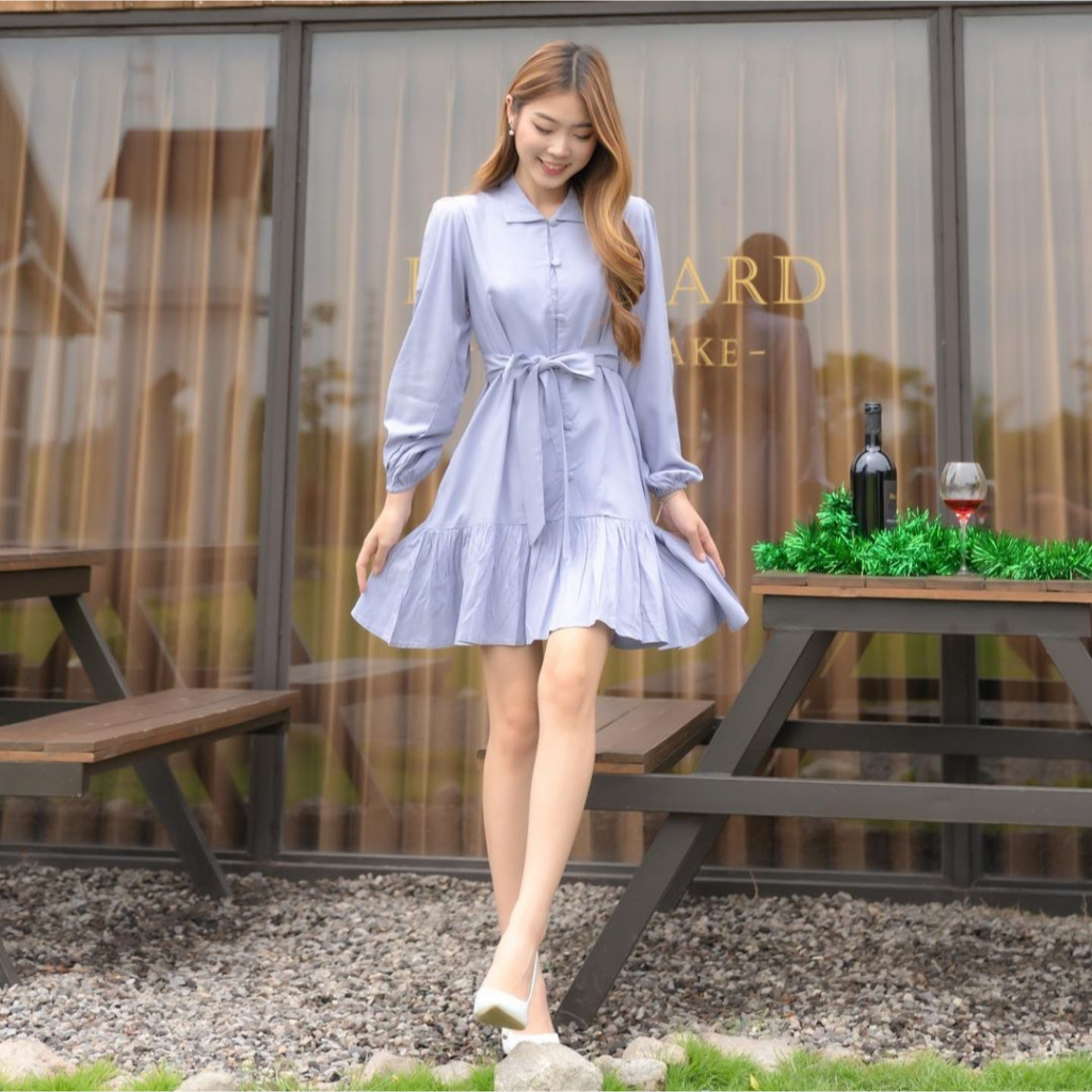 CHARLOTTE  RUFFLE DRESS PREMIUM KOREA - MINI DRESS - DRESS HAMPERS -  DRESS TANGAN PANJANG WANITA - HADIAH / KADO ULTAH WANITA