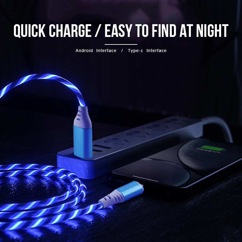 VICLOOK COD 3 in 1 LED Luminous Glow Mengalir Cepat Kabel USB Data Line Micro ISO Type-C Quick Charger