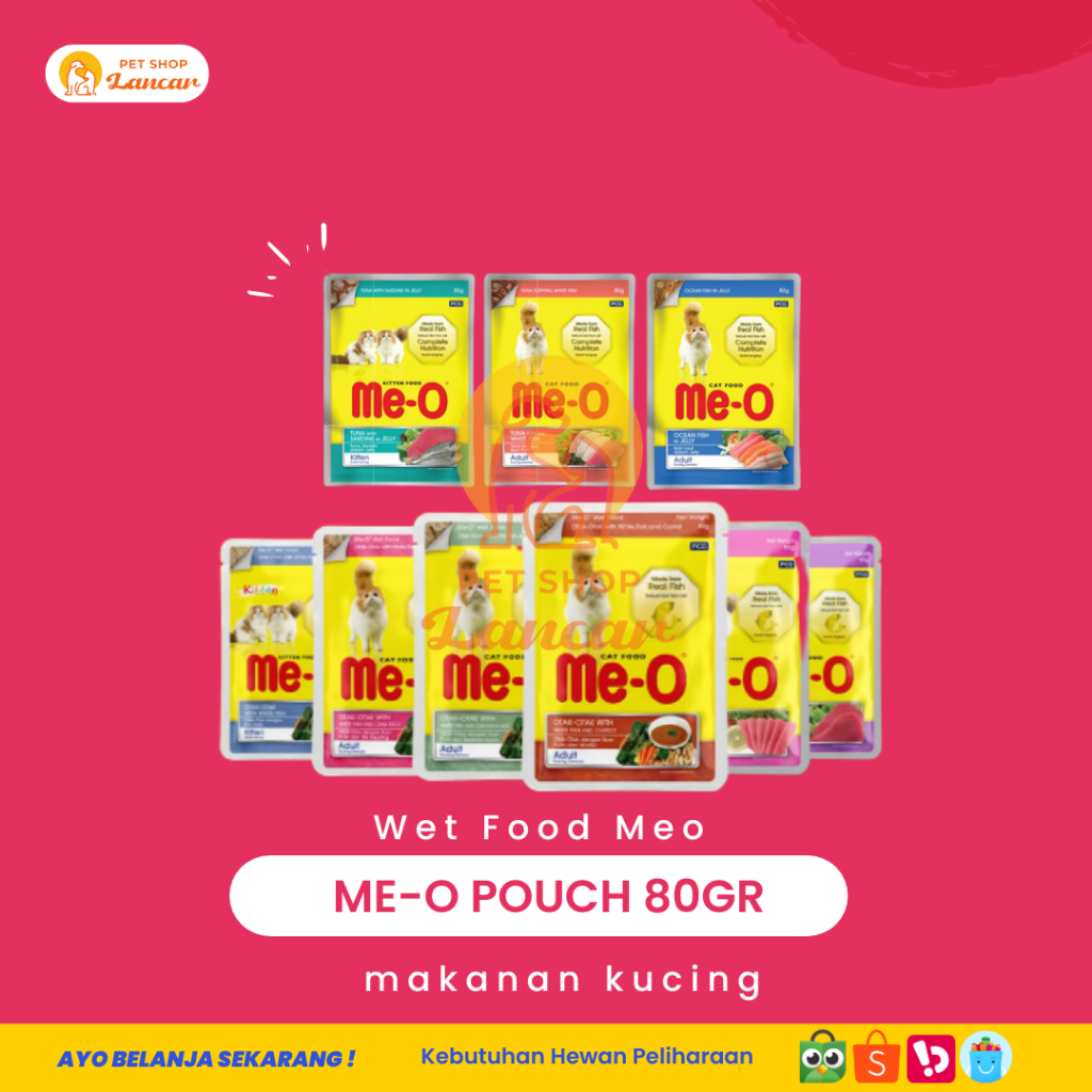 Meo Makanan kucing Basah Cat Food Pouch Wetfood Me-O Sachet 80 Gram