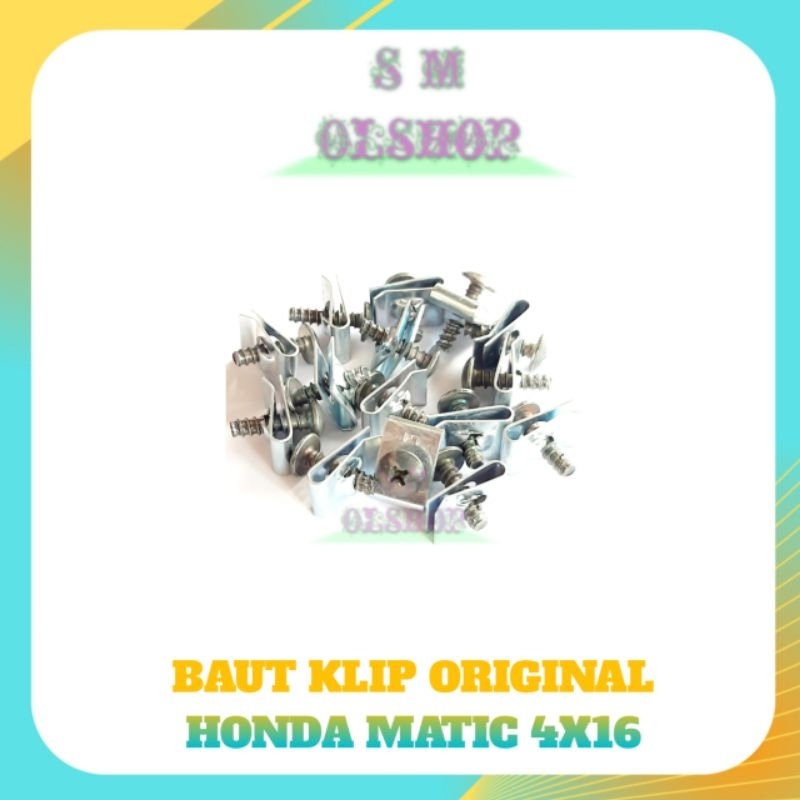 20 PCS  Baut Klip Honda Matic SILVER 4x16 Baut Klip Motor Honda Matic Baut Body Honda Matic Beat Vario Scoopy M4x16