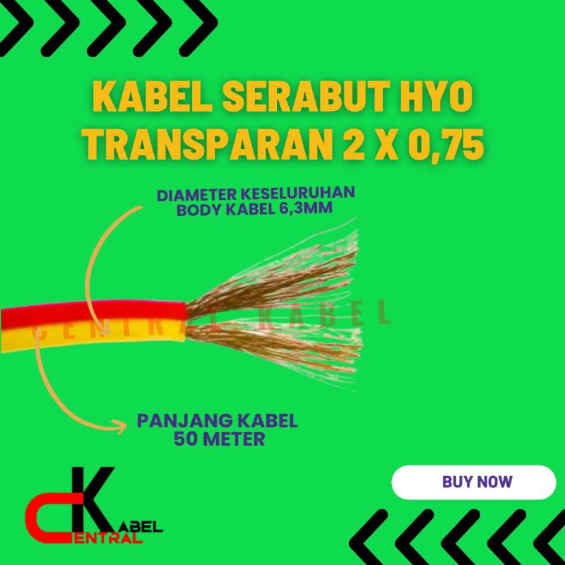 Kabel listrik serabut HYO transparan 2 x 0,75 (50 meter)