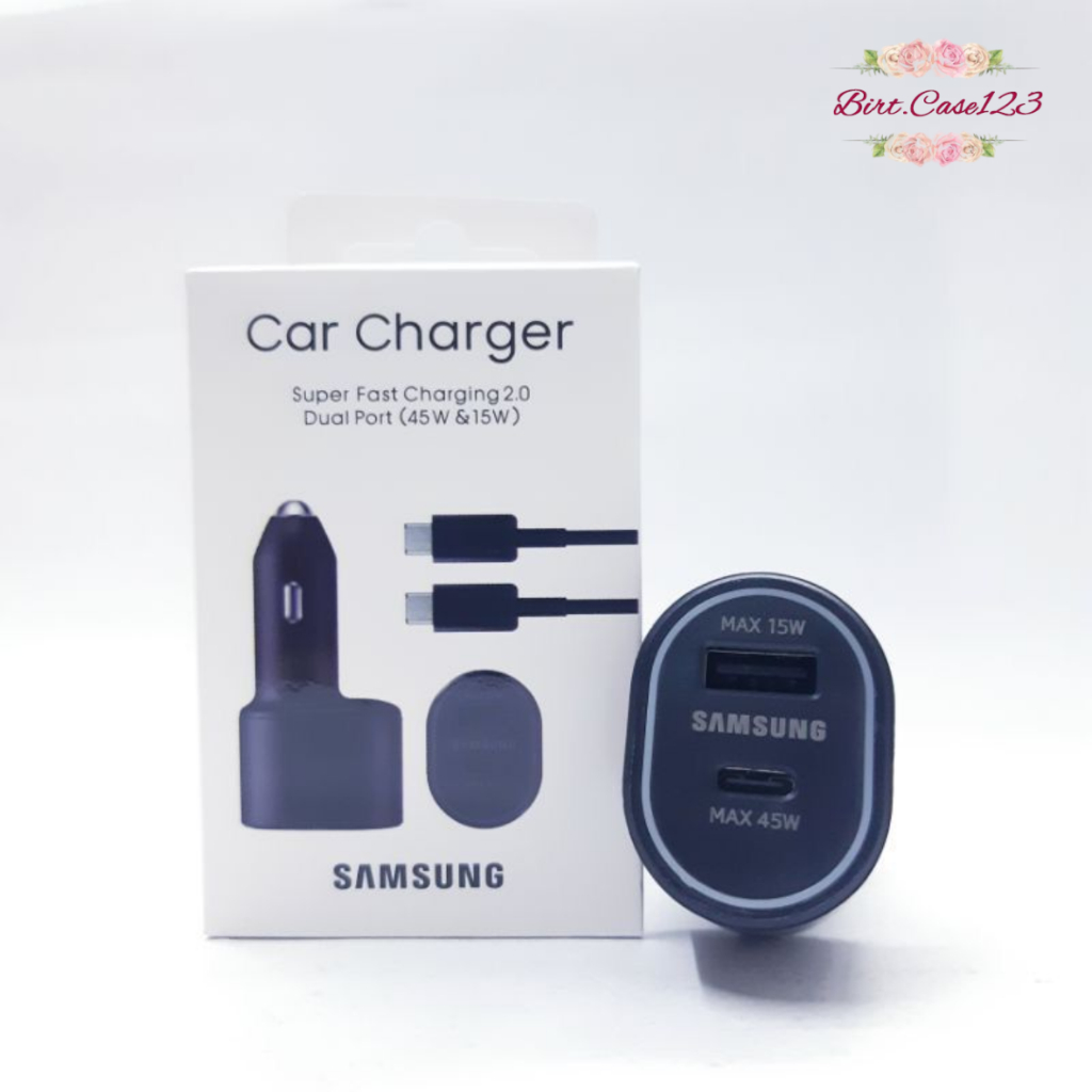 Saver Cashan mobil SAMSUNG 45W + 15W Super Fast Dual Car Charger 45W+15W Original100% pengisian daya super cepat dapat kabel c to c BC8070