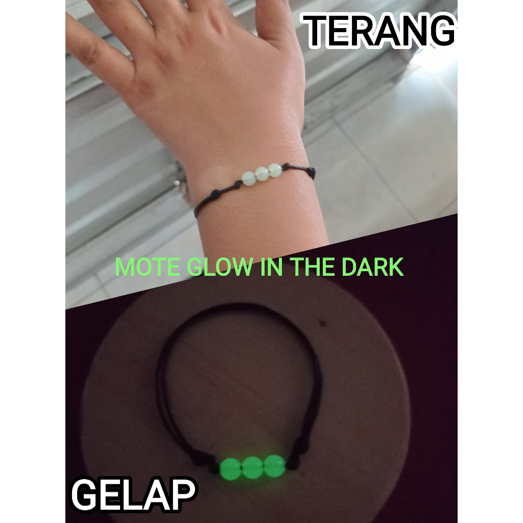 (COD) GELANG KEBERUNTUNGAN MOTE BULAT 3 PCS GLOW IN THE DARK BISA MENYALA SAAT GELAP