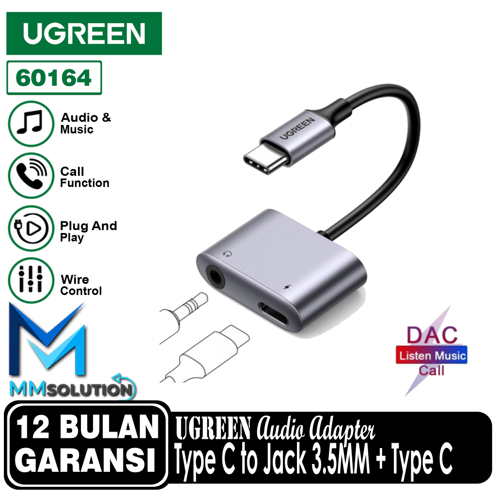 UGREEN Audio Adapter Converter Splitter Type C to Type C + Jack 3.5mm