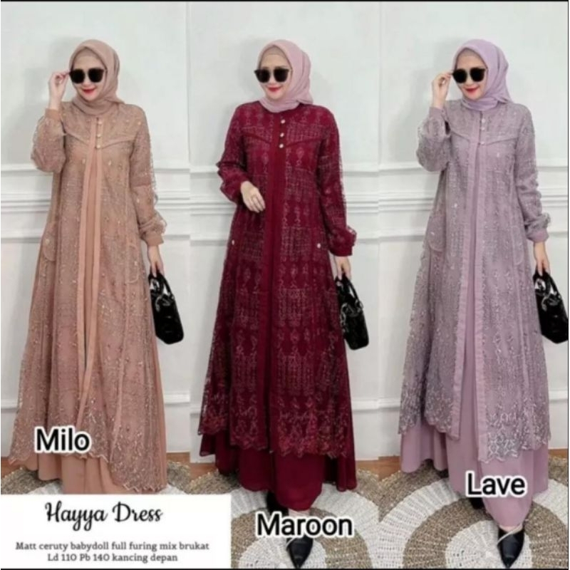 HAYYA dress Ori Madani (Ready stock) Gamis ceruty pesta dan wisuda