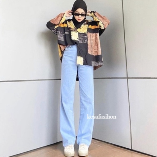 Highwaist Kulot Jeans Wanita Loose