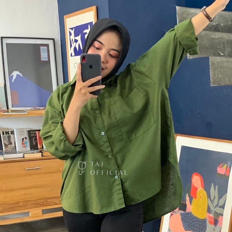 KEMEJA WANITA JUMBO OVERSIZE LD 130 BAHAN LINEN