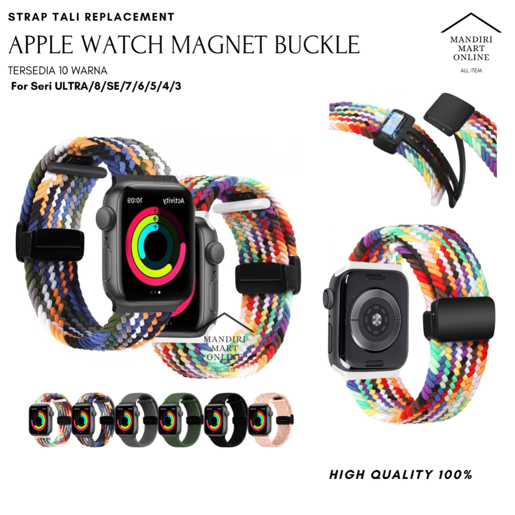 Tali Strap Apple Watch Nylon Magnetic Buckle 38/40/41mm 44/45/49mm Iwatch Series Ultra Terbaru