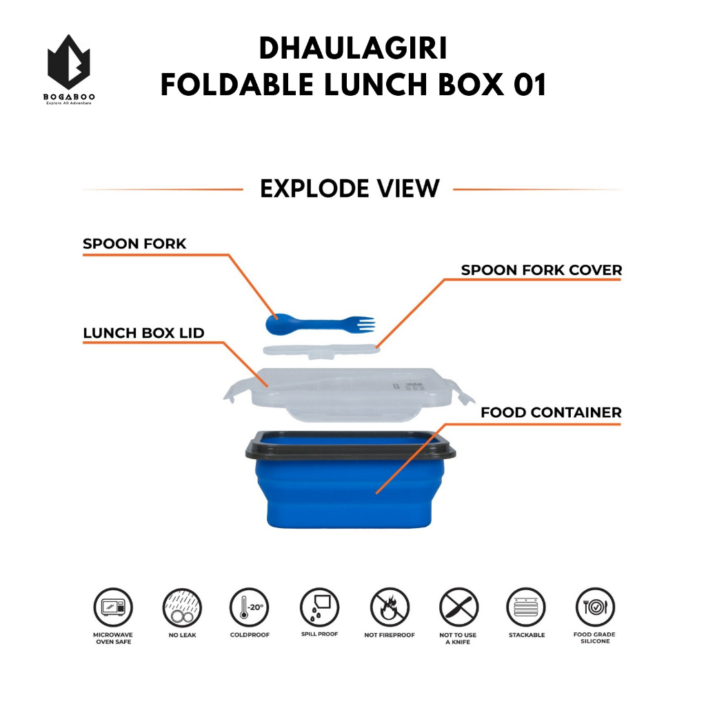 (COD AJA) dhaulagiri lunch box silicone 01 - kotak makan dhaulagiri portable - free sendok garpu - tahan bocor - tempat makan - BOX MAKAN DHAULAGIRI