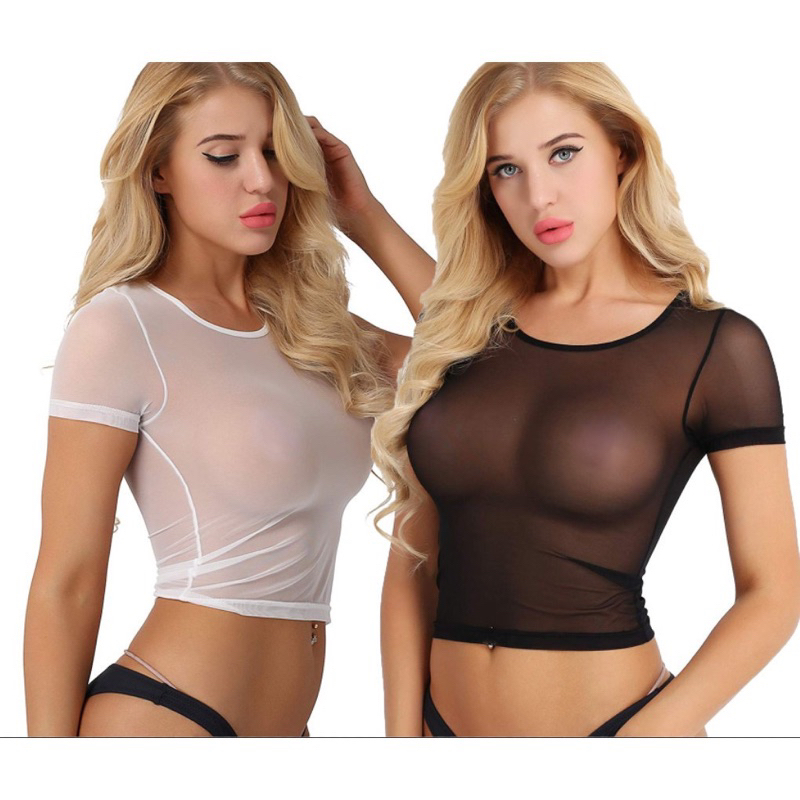 Scotteshop - Minji Atasan Transparan Crop Top Tile Sexy Elastis Baju Dinas Malam 104