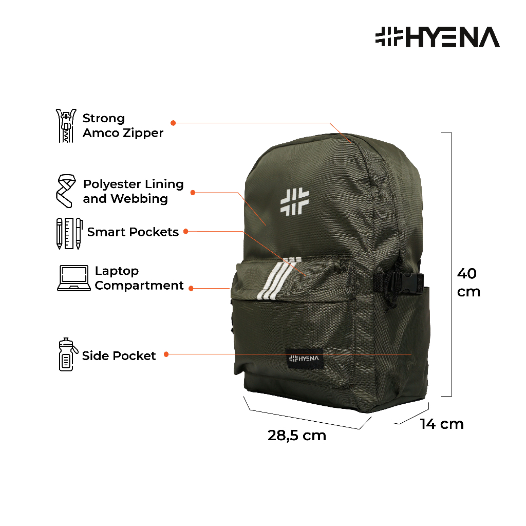 Hyena-Backpack Hyena Collyn Series Tas Punggung | Tas Ransel Unisex | Tas Laptop | Tas Sekolah | Tas Kuliah Pria Wanita (ZL33)