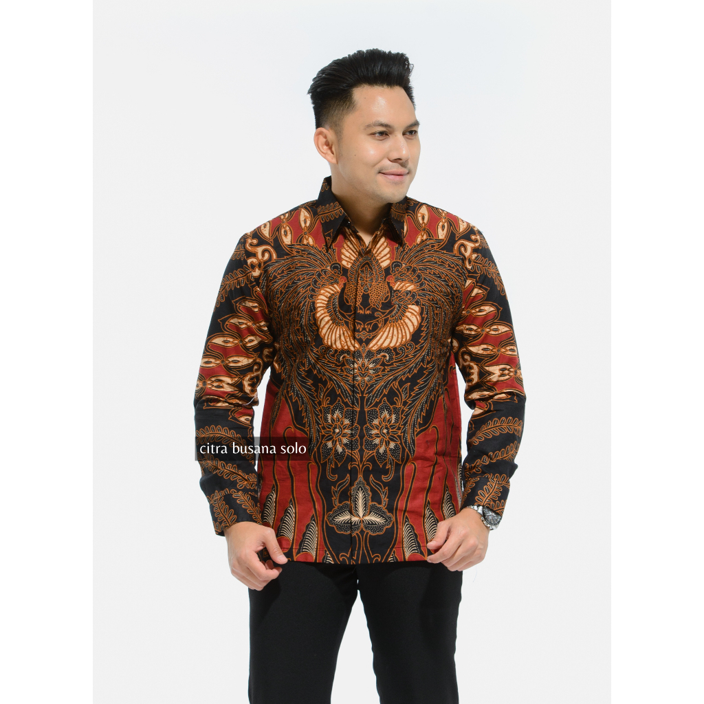 CAKRABUANA MERAH Kemeja Batik Pria Full Furing Bahan Katun Primisima