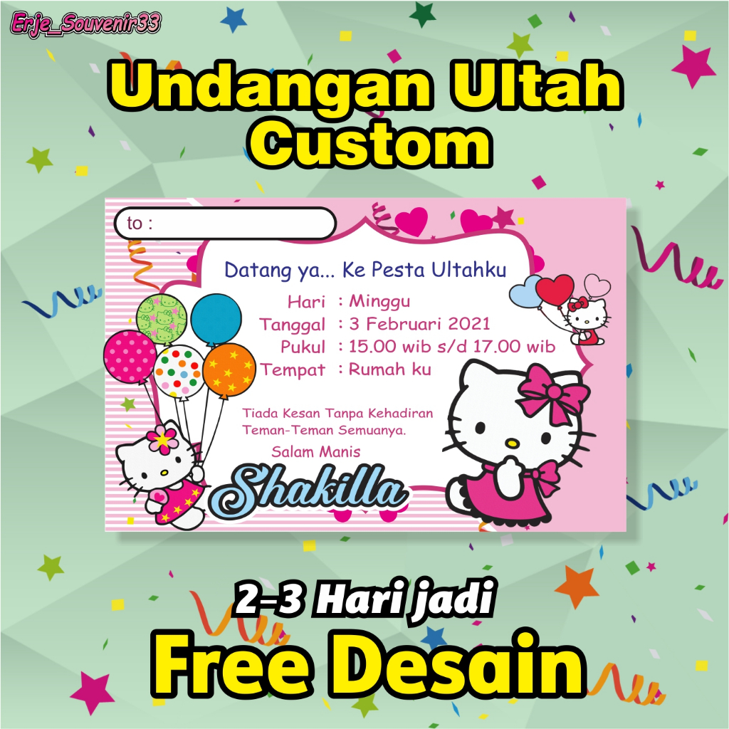 Kartu Undangan Ulang Tahun Anak/Undangan Ultah Custom/Undangan Ultah Anak Free Desain