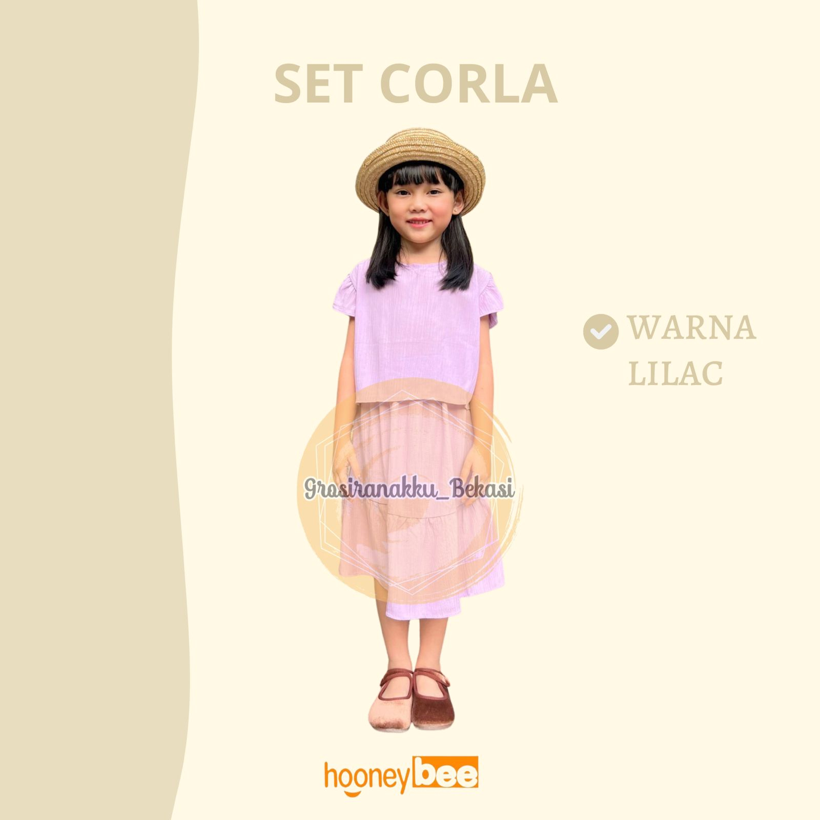 Setelan Anak Cewek Corla Hooneybee Warna Lilac Size 1-5 Tahun