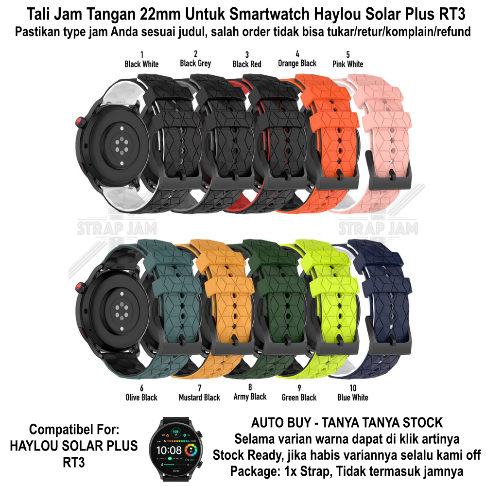 ZQT Strap 22mm Haylou Solar Plus RT3 - Tali Jam Tangan Silikon Rubber Quick Release