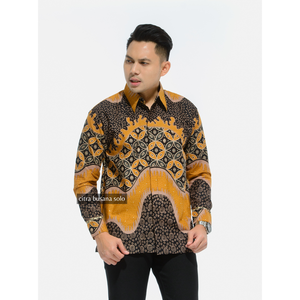 KAWUNGJAYA KUNING Kemeja Batik Pria Full Furing Bahan Katun Primisima