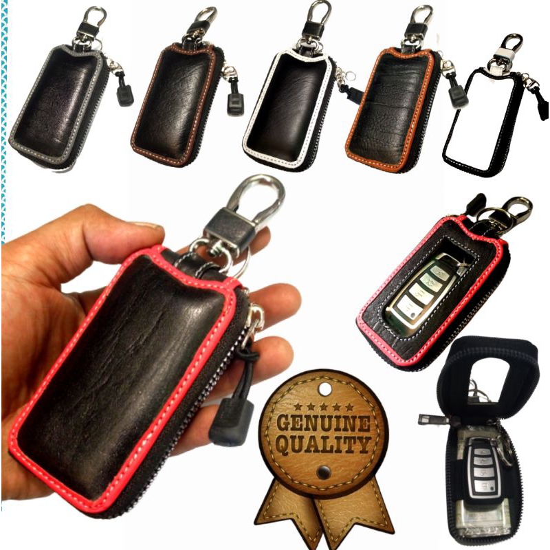 Dompet kunci remote keyless mobil kulit asli polos transparan zipper dompet stnk