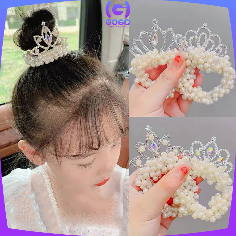 GOGO-C879 Ikat Rambut Anak Perempuan Motif Mahkota Mutiara Crown Gaya Korea / Girls Hair Ties Karet Rambut Mutiara Anak / Ikat Rambut Princess Lucu Import