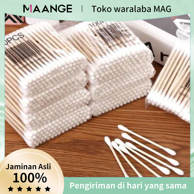 MAANGE0019 Double Head Wood Cotton Buds Cotton Swabs 100pcs Bungkus Kapas Makeup Kepala Ganda Kantong Batang Telinga Kayu Makeup 0019