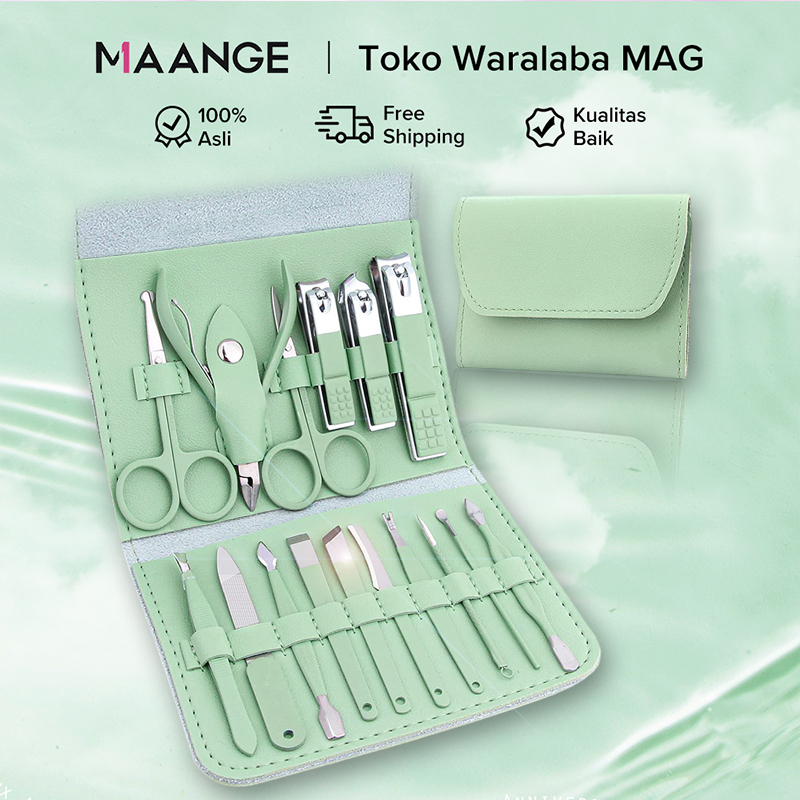 MAANGE Manicure Set Profesional Gunting Kuku Pedicure Kit - 16 pcs Stainless Steel Grooming Kit - Alat Perawatan Kuku dengan Tas Kulit Perjalanan Mewah (Hijau) 1421