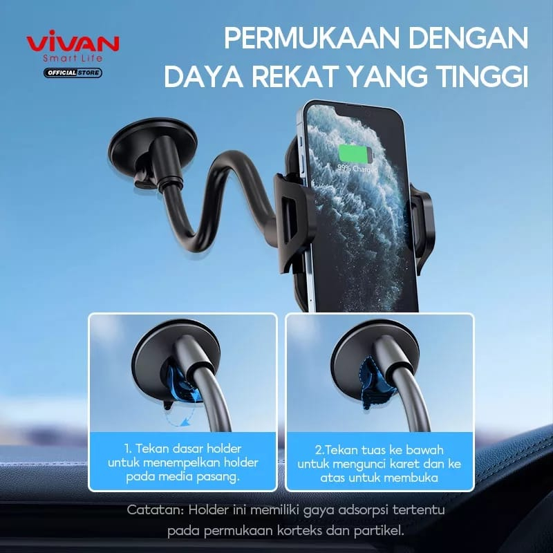 VIVAN Car Holder Universal CHS11 Automatic Lock 360°Alumunium Tube Untuk Ponsel 4.0 inch - 6.5 inch