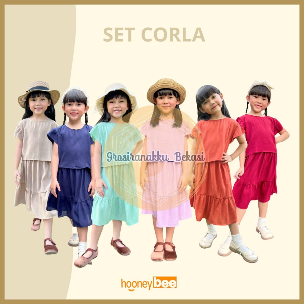 Setelan Anak Cewek Corla Hooneybee Mix Warna Size 1-5 Thn